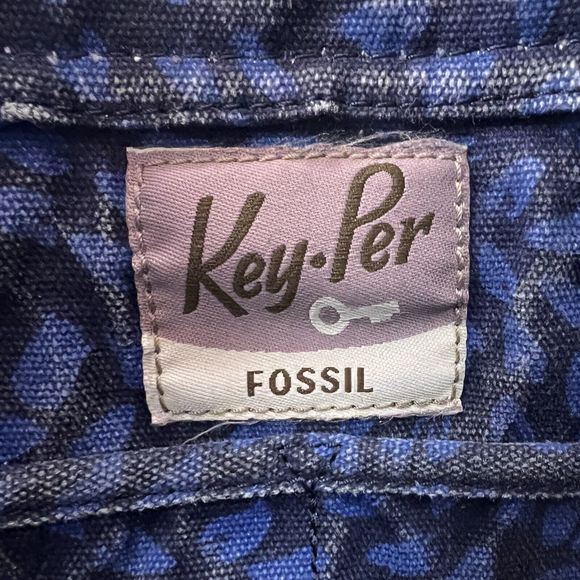 Fossil Key-Per Crossbody Bag Coated Canvas Aztec Chevron Print Blue Denim Trim‎ - Picture 13 of 16
